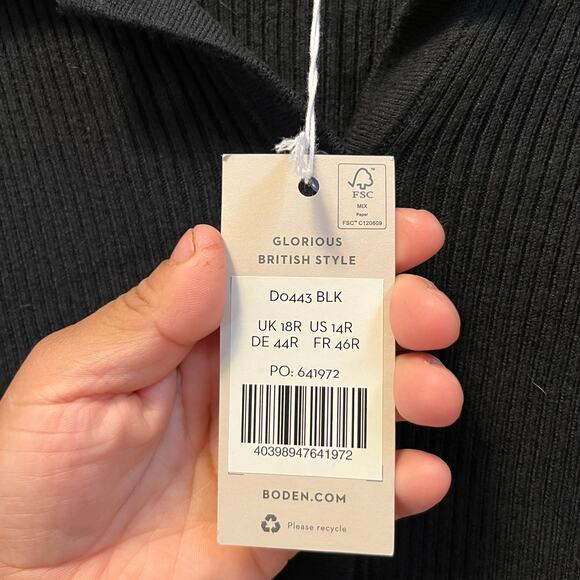 Boden Womens Ribbed Knit Mini Dress Sz 14 R Black Wool Cotton Fit & Flare New - Picture 8 of 8